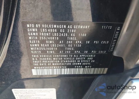 2014 Volkswagen Tiguan R-Line из США, поврежденный, VIN WVGAV3AX9EW055744